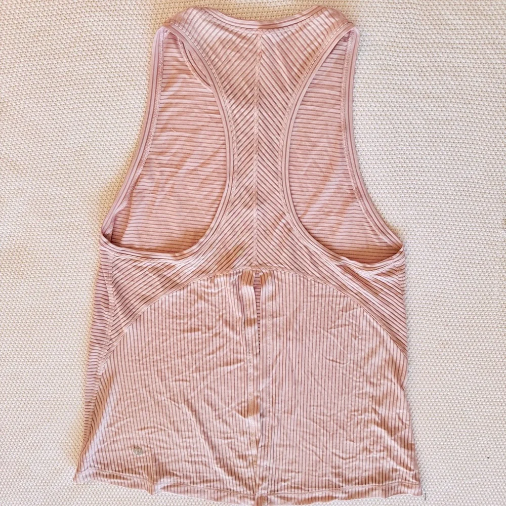 LULULEMON Pale Pink Striped Tank Top w Vented Split Back